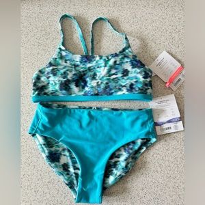 NWT Girls Athleta Two piece reversible swim suit, L/12